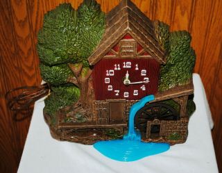 Vintage Spartus Water Wheel Animated Lighted Clock Repair Or Parts