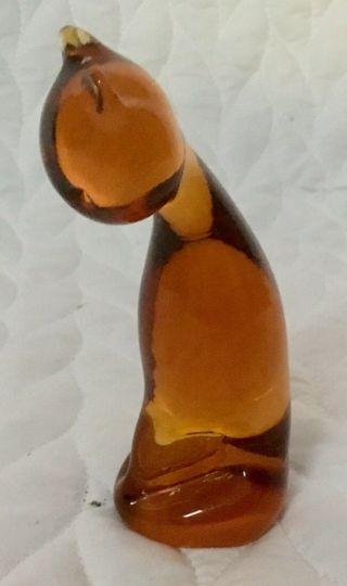 Vintage Hand Blown Pilgrim Glass Amber Praying Cat Figurine 4 1/2 " X 1 3/4 "