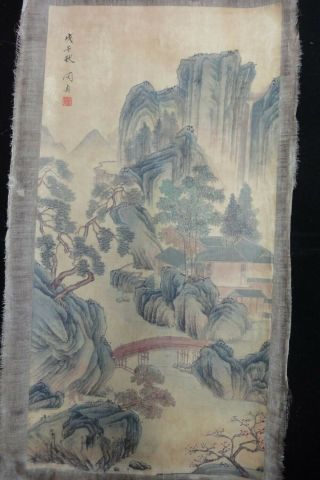 Very Rare Old Large Chinese Hand Painting Landscape " Minzhen " Marks