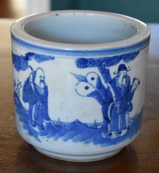 Antique Chinese Late 19th Early 20th Century Blue & White Hand Painted Cachepot