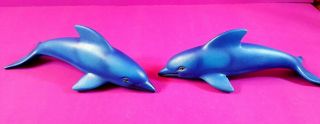 Two Gorgeous Ceramic Blue Dolphins Rich Almost Fluorescent Blue Finish