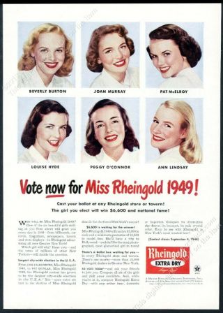 1948 Miss Rheingold Beer 6 Women 1949 Try - Out Photo Vintage Print Ad