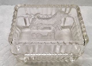 Vintage Scottie Dog Glass Trinket Dresser Vanity Box 5” X 4” Rare Top & Bottom