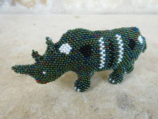 Beadworx Handcrafted Beaded/wired African Art Figurine Rhino Multicolored