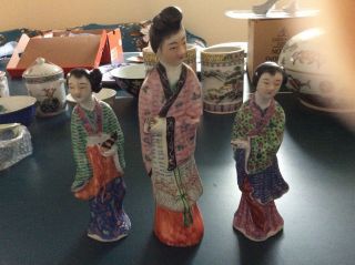 Early 20c Chinese Famille Rose Porcelain Figurines Set Of 3