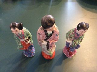Early 20C Chinese Famille Rose Porcelain Figurines Set of 3 2