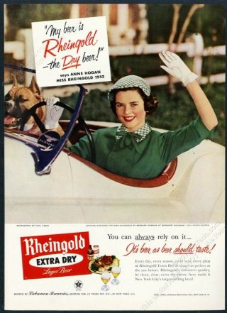 1952 Miss Rheingold Beer Boxer Dog Jaguar Car Photo Vintage Print Ad