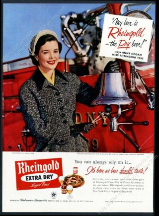 1952 Miss Rheingold Beer Fire Engine Truck Dalmatian Dog Photo Vintage Print Ad