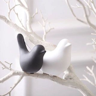 Ceramic Birds Porcelain Bird Figurines Home Decor,  set of 2（BLACK） 2