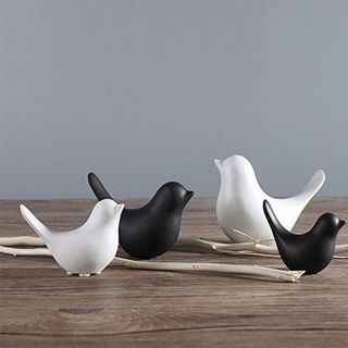 Ceramic Birds Porcelain Bird Figurines Home Decor,  set of 2（BLACK） 4