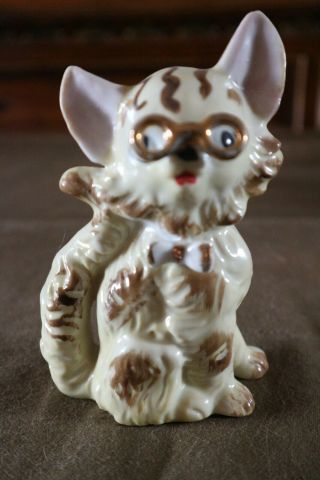 Rare,  Vintage,  Ceramic Cat With Attached Glasses