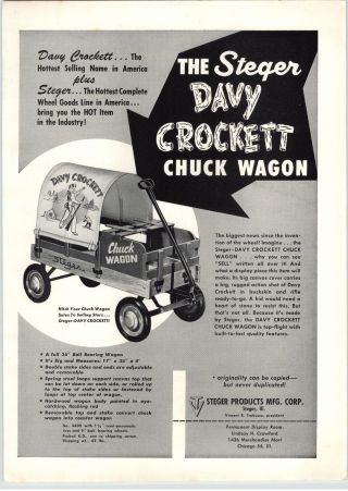 1955 Paper Ad Walt Disney Davy Crockett Chuck Wagon Coaster Wagons Steger