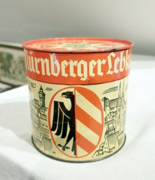 Lebkuchen Round Tin.  German Seal,  Flag,  Burgers.  1930s.  German Lithographed