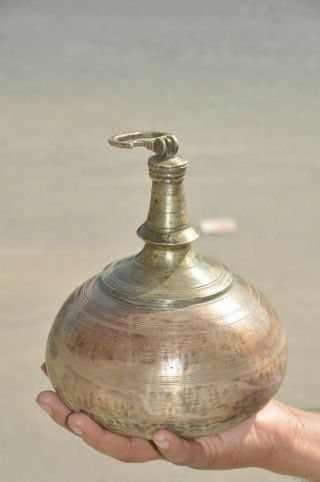 Old Brass Unique Shape Solid Heavy Fine Quality Holy Water Pot,  Patina 3