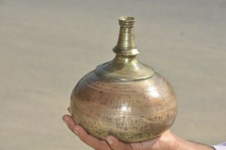 Old Brass Unique Shape Solid Heavy Fine Quality Holy Water Pot,  Patina 4