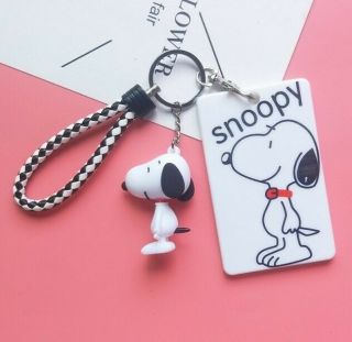 Cute Snoopy Peanut Badge Id Credit Cards Holder Cover Case Keyrings Bag Pendant