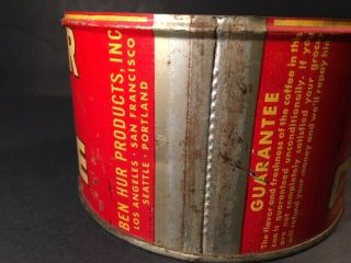 VERY RARE Antique Coffee Tin Can BEN - HUR COFFEE 1lb KW with no lid 4