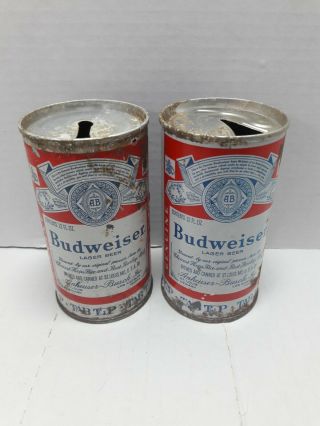 Budweiser Straight Steel Beer Can Tap Top Pull Top Written On Bottom Set Of 2
