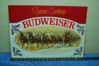 Vintage 1977 Budweiser Beer Seasons Greetings Christmas Bar Sign