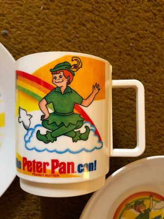 Vintage 1983 Peter Pan Peanut Butter Plastic Cup,  Bowl and Plate Set 2