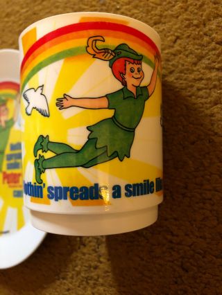 Vintage 1983 Peter Pan Peanut Butter Plastic Cup,  Bowl and Plate Set 4