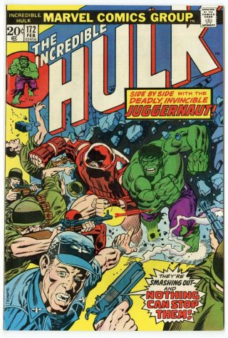 Hulk 172 Nm 9.  4 White Pages X - Men Cameo Juggernaut Marvel 1974