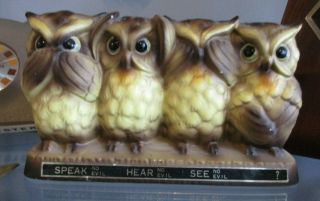 Vintage Ceramic Owls See/hear/speak/? No Evil Coin Bank Figurine