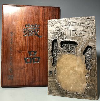 Chinese Scholar Imperial Calligraphy Poem Soapstone Inkstone Jade Like