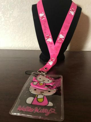 Rare Hello Kitty Pink Lanyard With Name Badge & Hello Kitty Charm W/tracking