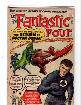 Fantastic Four 10 1st Jack Kirby & Stan Lee In Story - 1st Ovoids.  Dr Doom - 2.  5