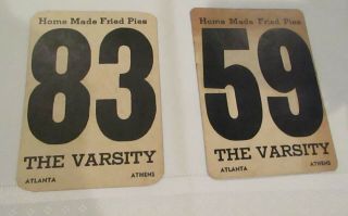 The Varsity Atlanta vintage car hop number cards 59 and 83 2