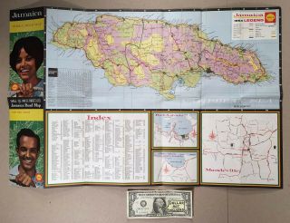 1964 SHELL GASOLINE Road Map of Jamaica Caribbean Island,  plus 1968 TEXACO Map 2