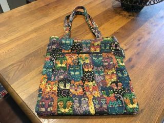 Laurel Burch Cat Tapestry Multicolor Zipper Tote Handbag