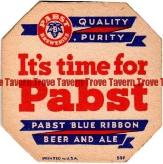 1940s Wisconsin Pabst Beer And Ale 4 Inch Octagon Coaster