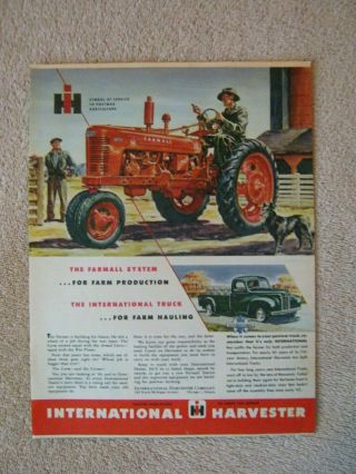 Vintage 1945 Ih International Harvester Farm Trucks Farmall H Tractor Print Ad