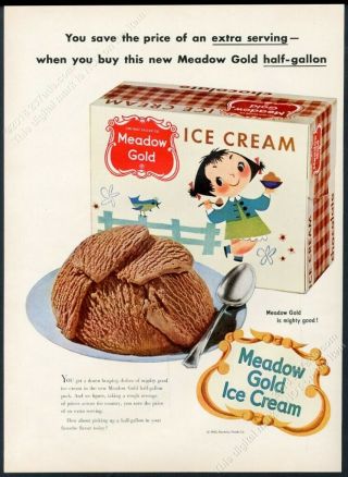 1953 Mary Blair Little Girl Bluebird Art Meadow Gold Ice Cream Vintage Print Ad