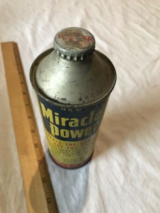 Vintage Miracle Power Cone Top Full Engine Treatment Can 16 Fl Oz Car Truck Lube