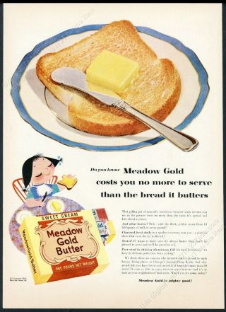 1953 Mary Blair Happy Girl Art Meadow Gold Butter Vintage Print Ad