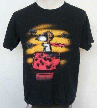Snoopy Red Baron Shirt Vtg Peanuts Flying Ace Fighter Pilot Battle Shirt S M