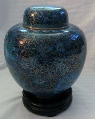 Vintage Large Chinese Blue Floral Cloisonne Ginger Jar / Urn -
