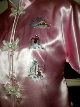 Stunning Old Chinese Pink Silk Jacket/Pants Outfit w/Embroidered Designs sz Lg 6