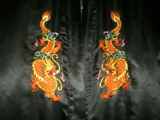 Gorgeous Old Chinese Black Silk Robe/Kimono w/Hand Embroidered Dragons Sz Large 5