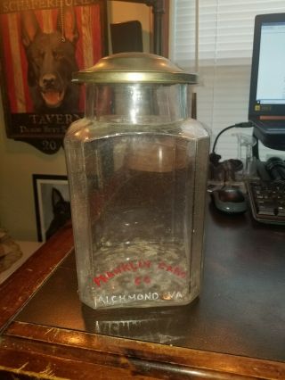 Vtg Franklin Caro Co Coca - Cola Pepsin Gum Glass Jar Richmond Va 1912 - 1914