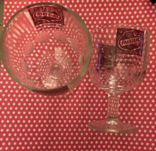 2 Vintage Falstaff Glass Beer Stemmed Thumbprint Goblets Barware Bar Drink