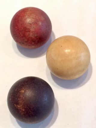 Antique Trio Hand Carved Chinese Miniature Bagatelle / Snooker / Billiard Balls 2