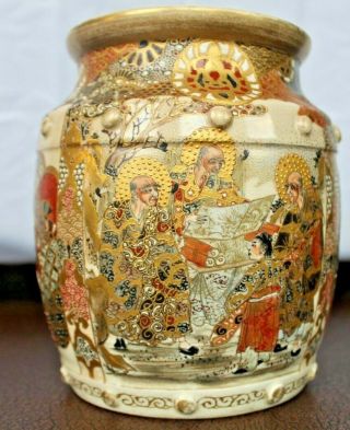 Antique Japanese Meiji Pottery Pot Vase - Satsuma Ware Hand Paint - 6 " Tall