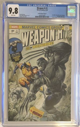Weapon H 1 Clayton Crain Variant Cgc 9.  8 Incredible Hulk Wolverine Marvel Comic