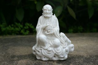 Chinese White Porcelain Carving Man With Dog Figurine Statue Marks