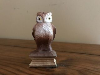 Small Hand Carved Wood Wooden Owl Bird Animal Figurine Perched On A Book Wise