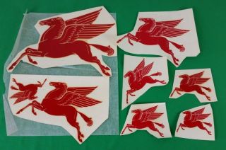 7 Vintage Mobilgas Mobil Oil Pegasus Flying Horse Decals 12 " X 10 " To 4 " X 3 "